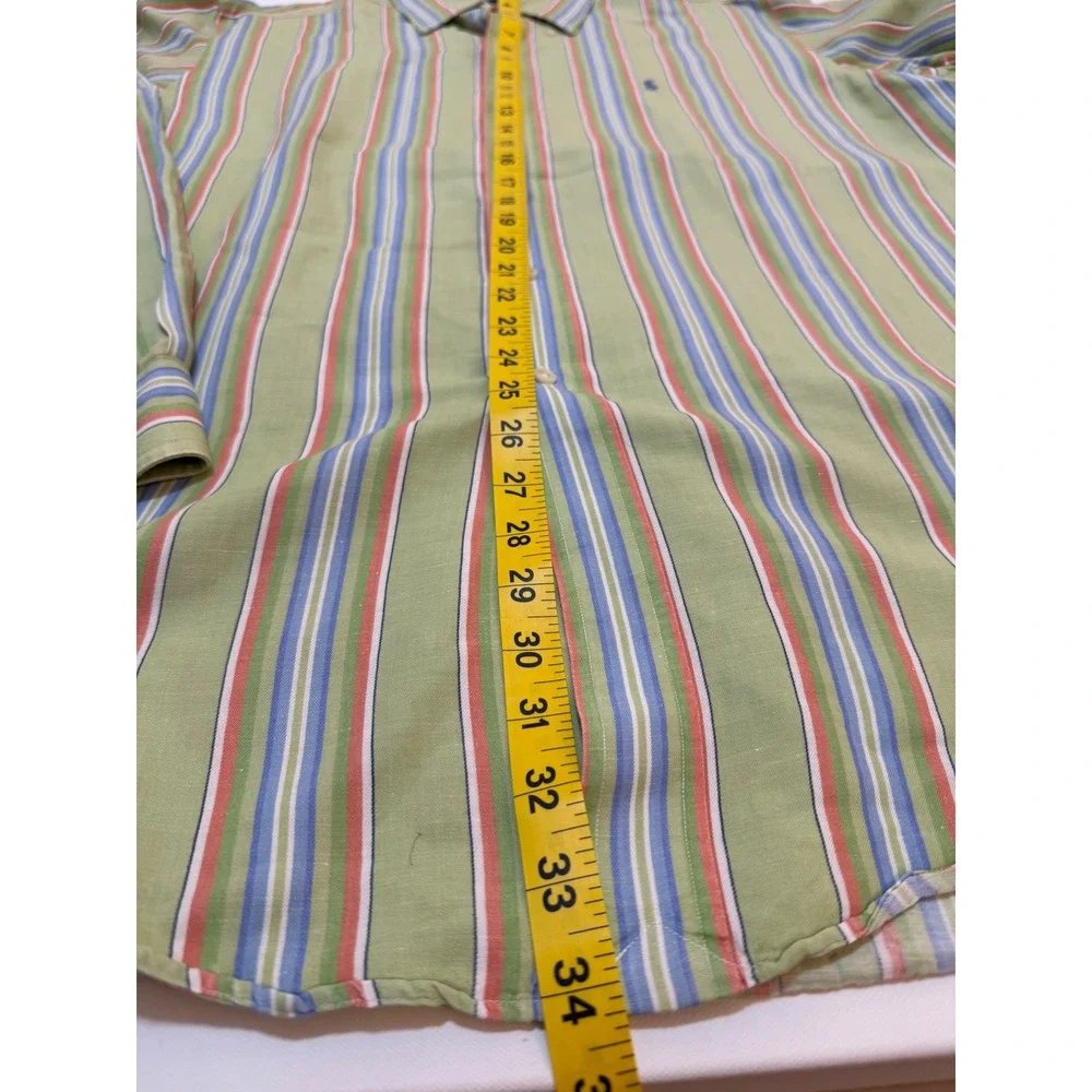 Polo Ralph Lauren Mens Classic Fit Linen Cotton Striped Shirt Green Large L